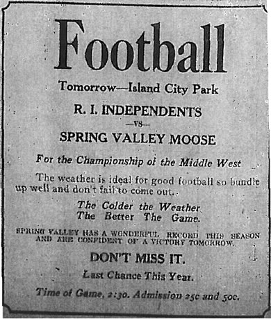 Argus ad for Spring Valley Game 