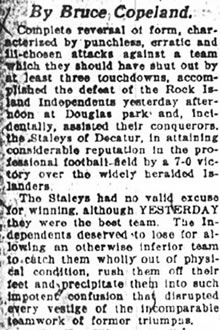 Argus Writer Copeland shows Disgust in Islander Performance - Rock Island Argus 10/16/1920