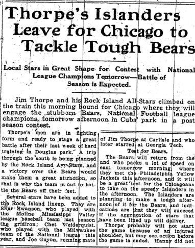 Post Season vs Bears - R.I. Argus 12-13-1924
